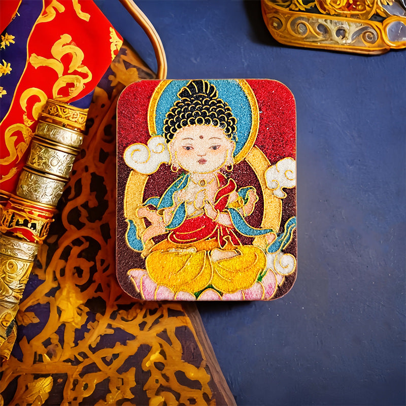 Brass Five Master Buddha Hand Painted Pendants