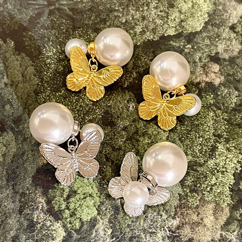 Women's Double-sided Retro Embossed Pearl Fashionable Elegant High-grade Earrings