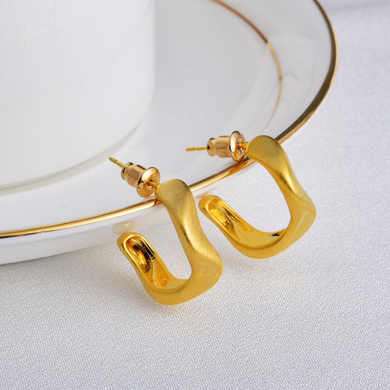 Geometric Shaped Irregular Twisted Brushed Personality Stud Earrings