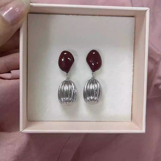 Women's Simple Elegant Red Bean Chinese Style Sier Needle Earrings