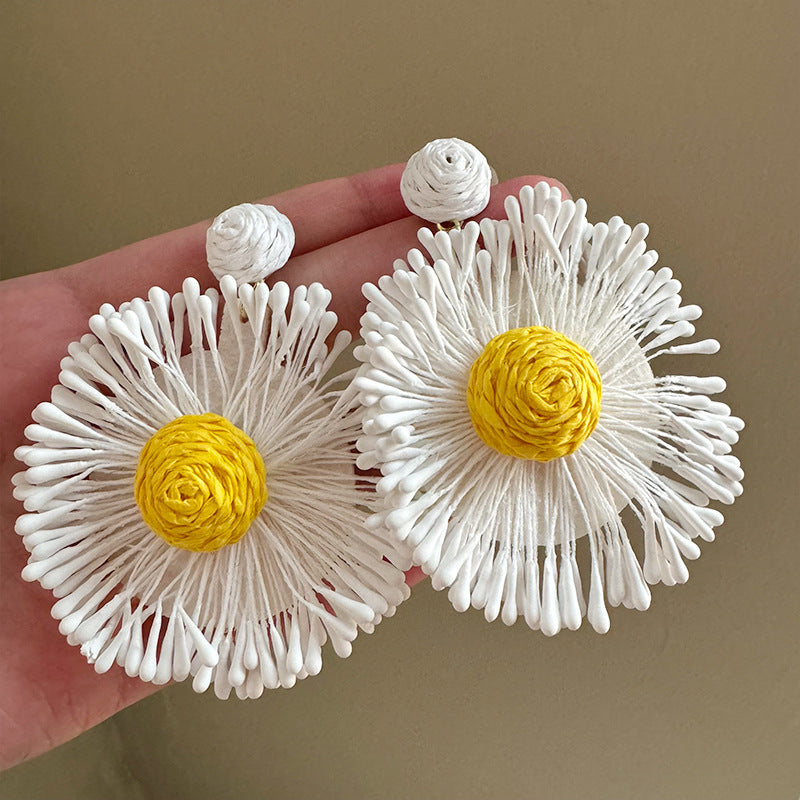 Exaggerated Handmade Raffia Sunflower Unique Travel Earrings