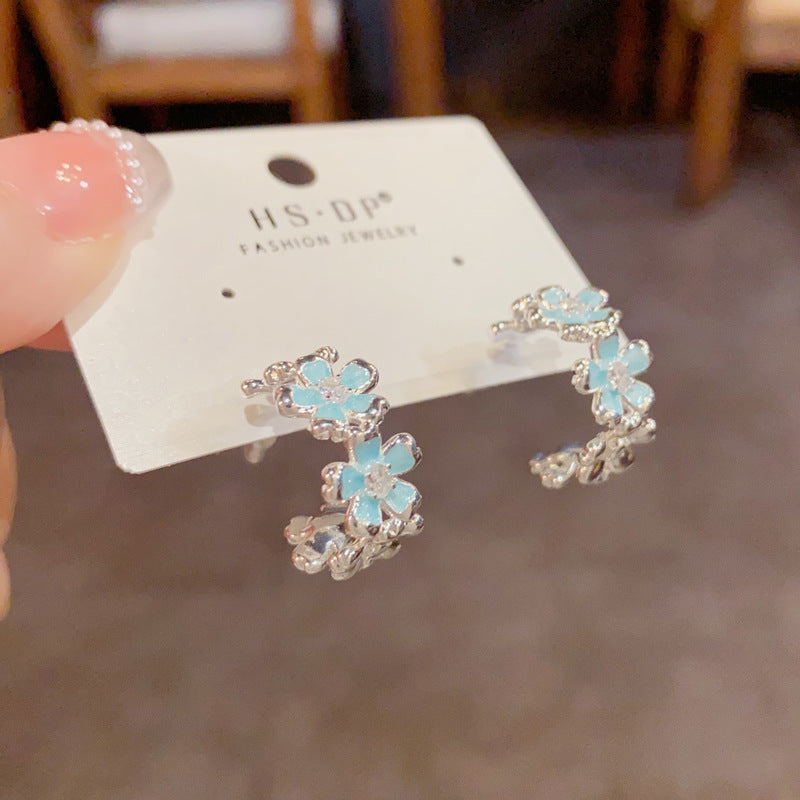 Summer Stylish Sweet Thick Sier Petals Ear Niche Temperament Light Rings