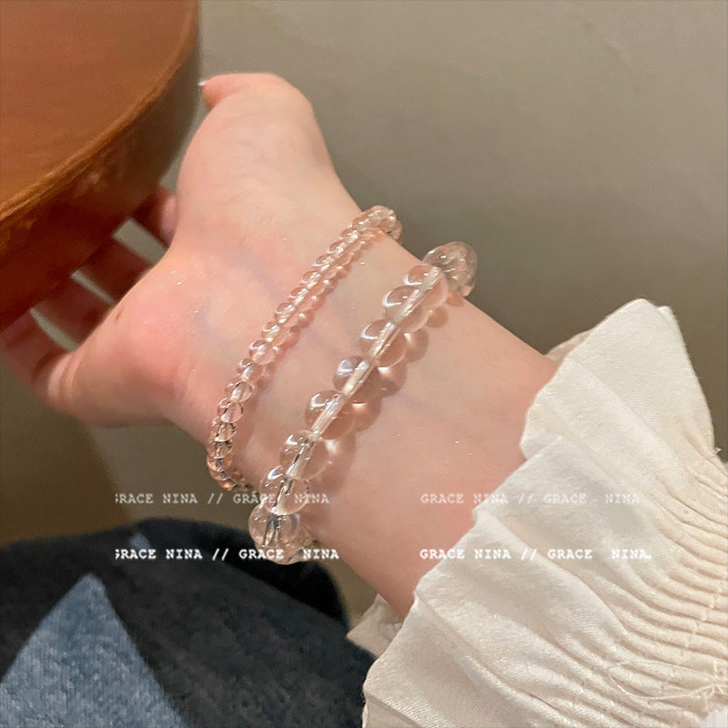 Women's Sweet Bubble Pink Ice Transparent Beaded Bracelet