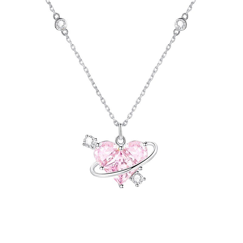Heart Love Planet Female Light Luxury Minority Sweet Pink Necklaces