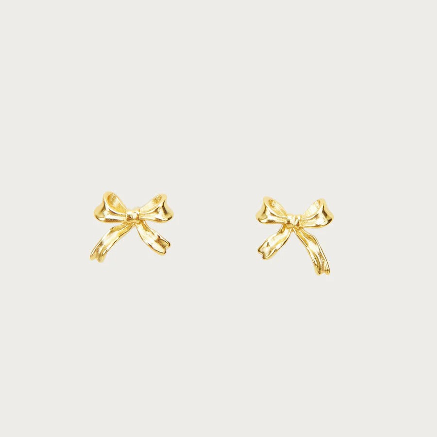 Niche Bow Zircon Stainless Steel Gold Stud Earrings