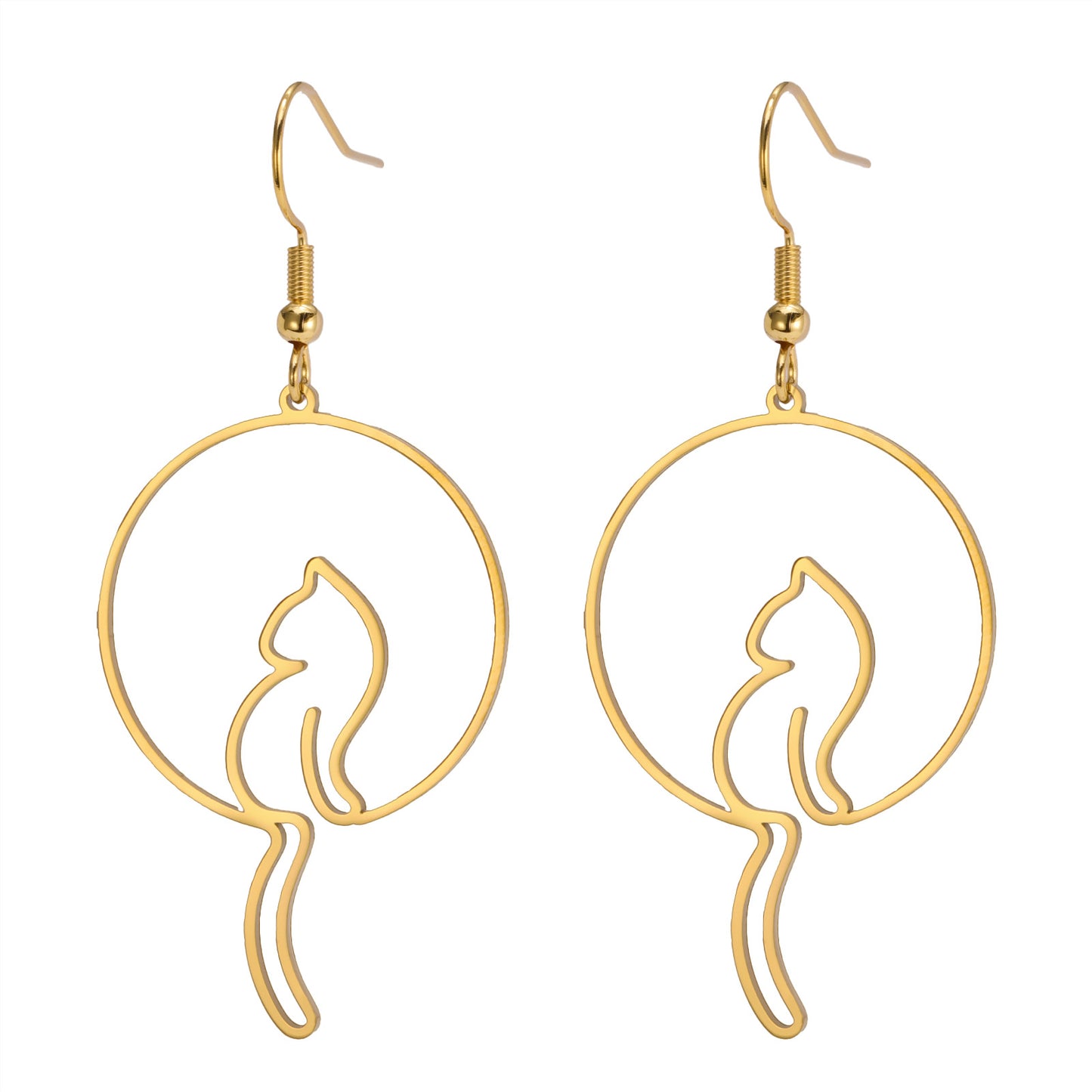 Women's Silhouette Drop Stainless Steel Cute Cat Hollow Earrings