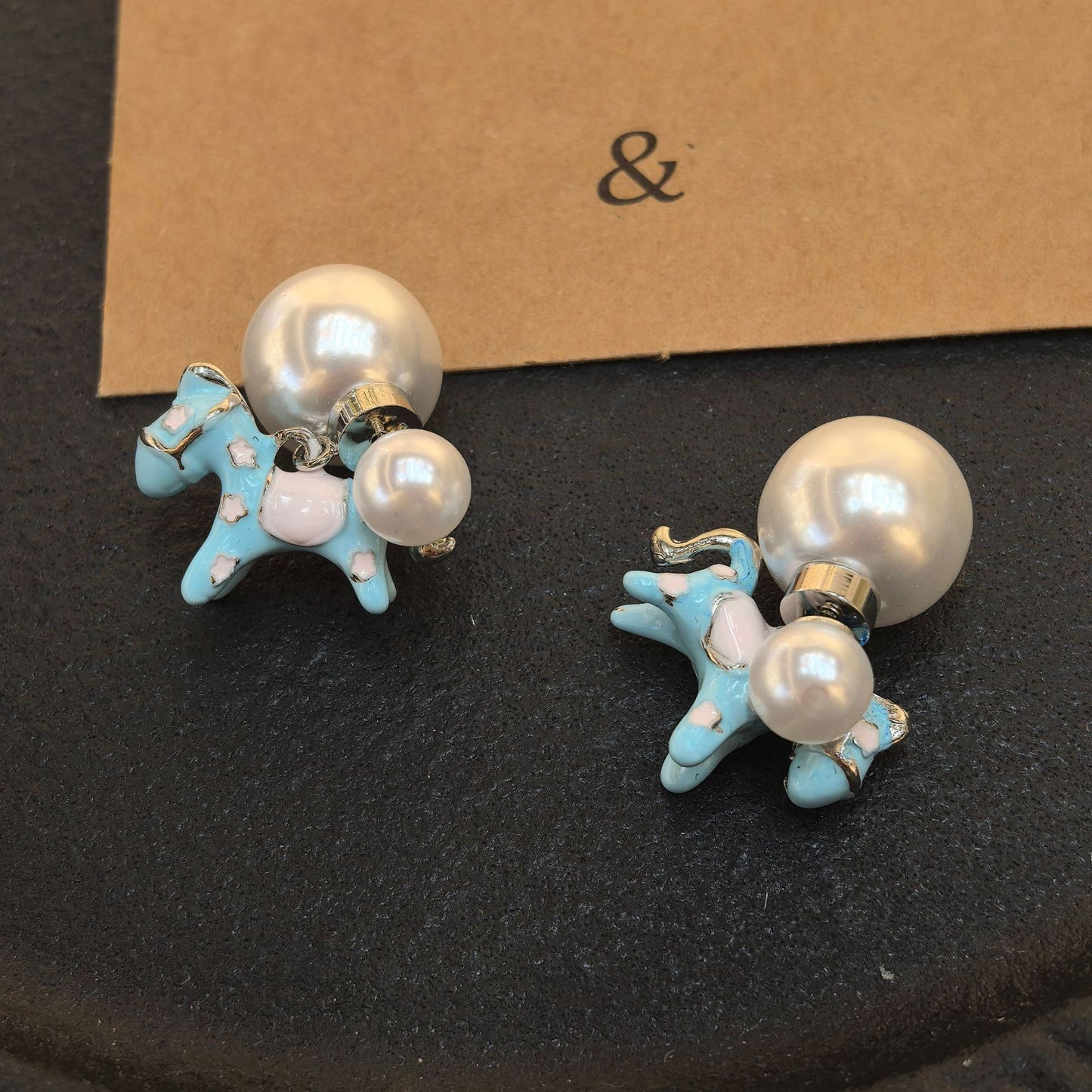 Cute Drip Glazed Light Blue Pony Stud Earrings