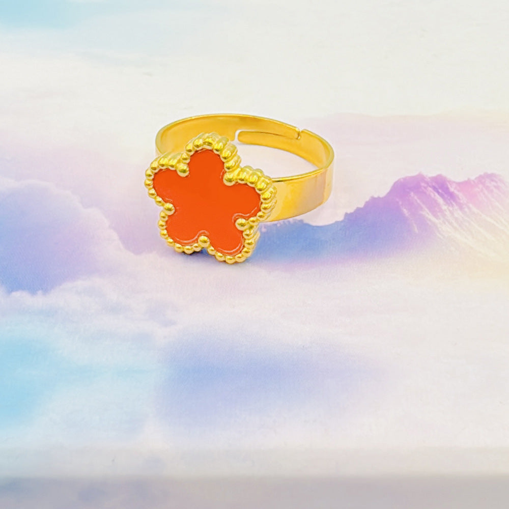 Five-leaf Flower Titanium Steel Parthenocissus Grass Ring