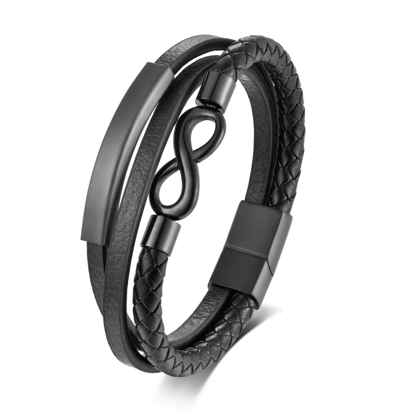 Personality Infinite Symbol Hand-woven Leather Stainless Bracelet