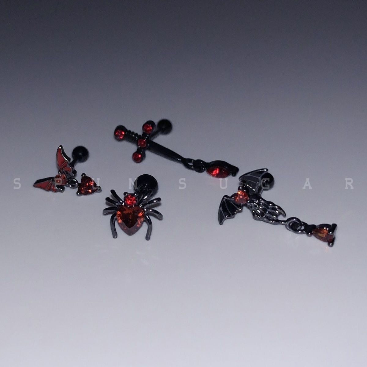 Dark Spider Jacinth Ear Bone Personality Gothic Stud Earrings