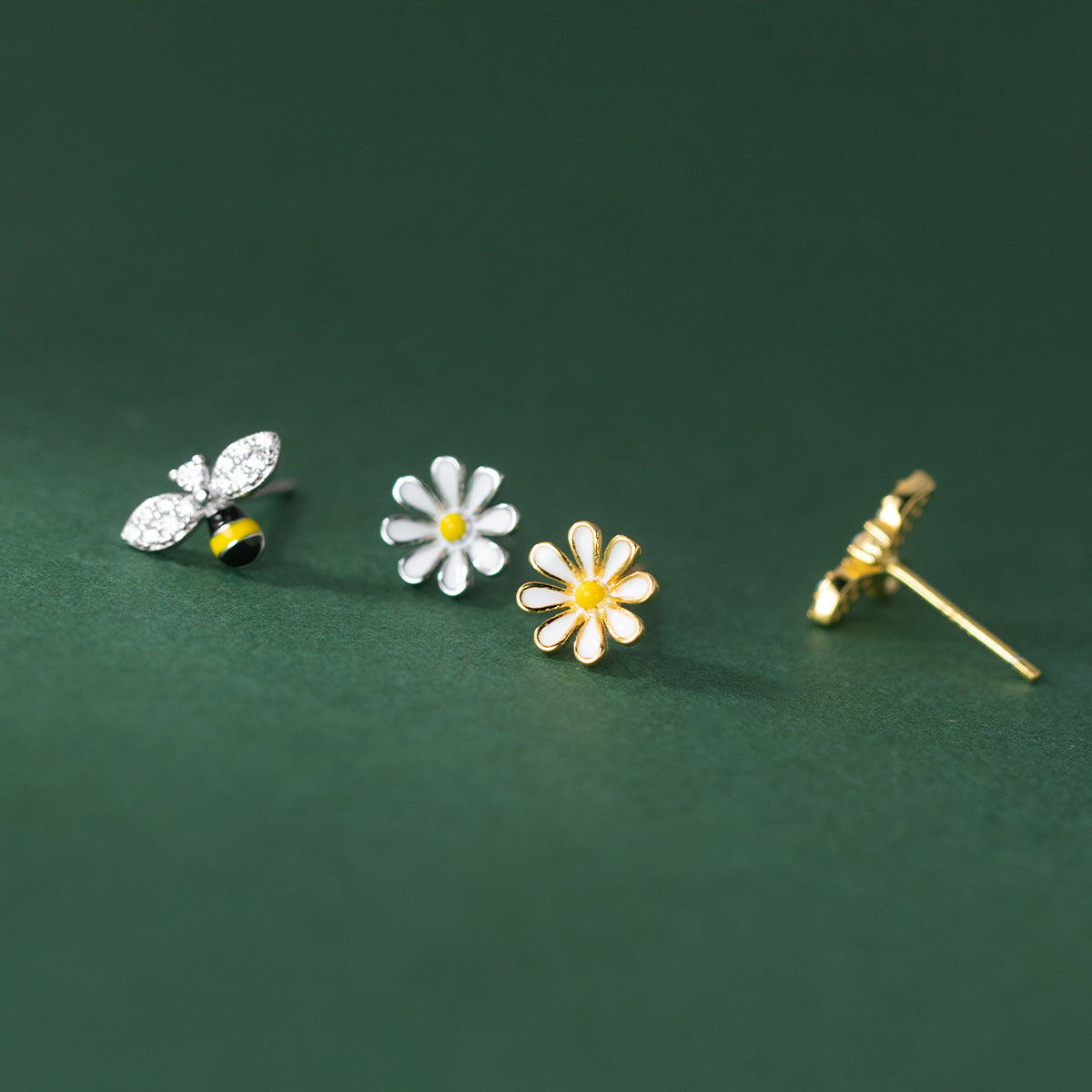 Sier Korean Style Diamond Bee Daisy Rings