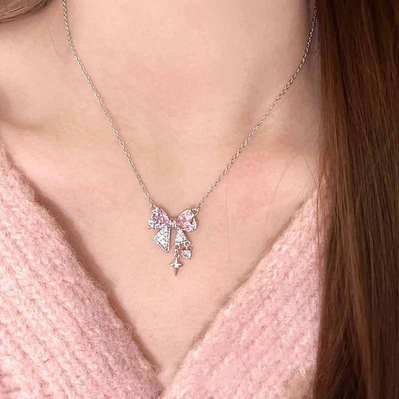 Pink Crystal Female Little Fairy Sweetheart Necklaces