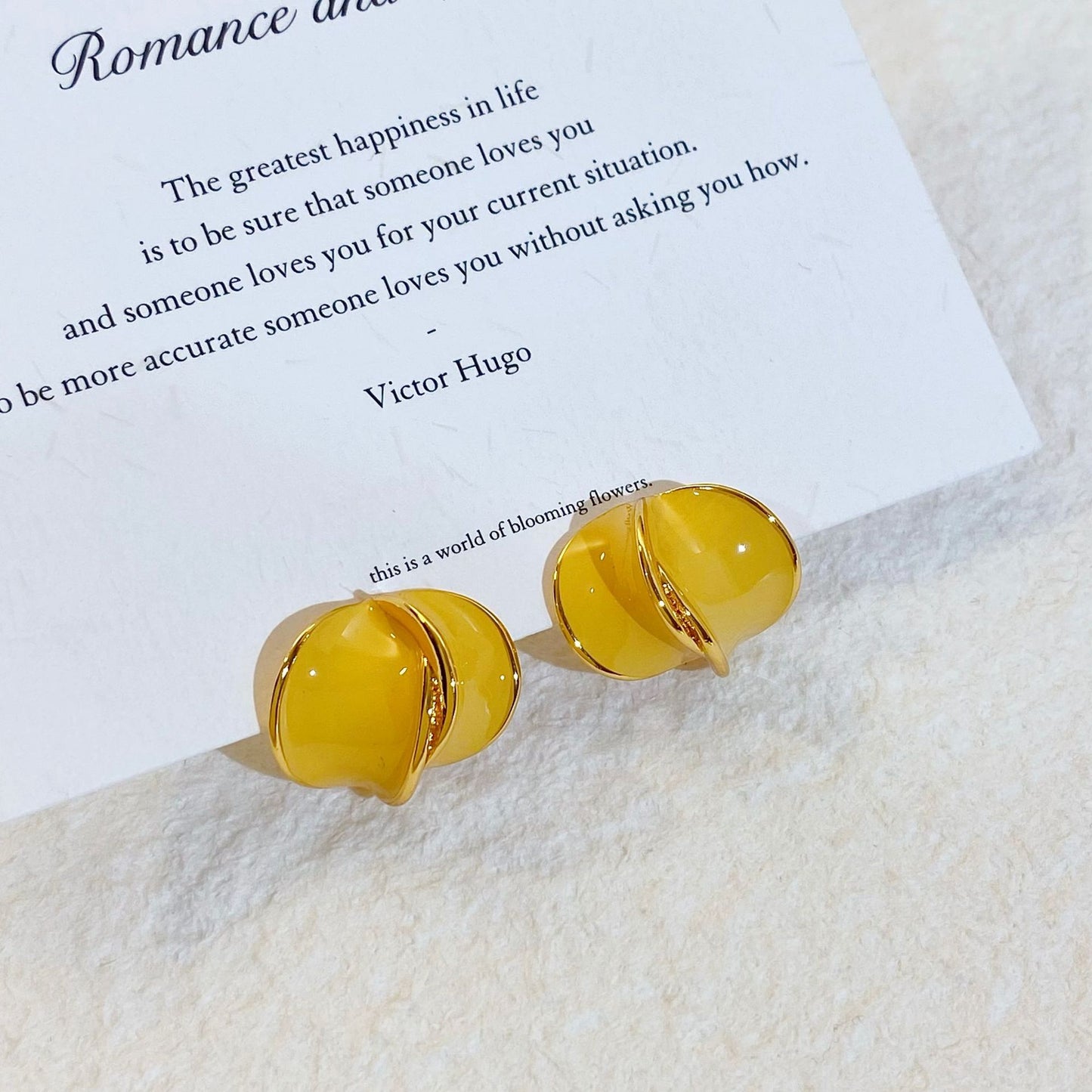 Plated Real Gold Ginger Flower Enamel Drip Glazed Female Sweet Earrings