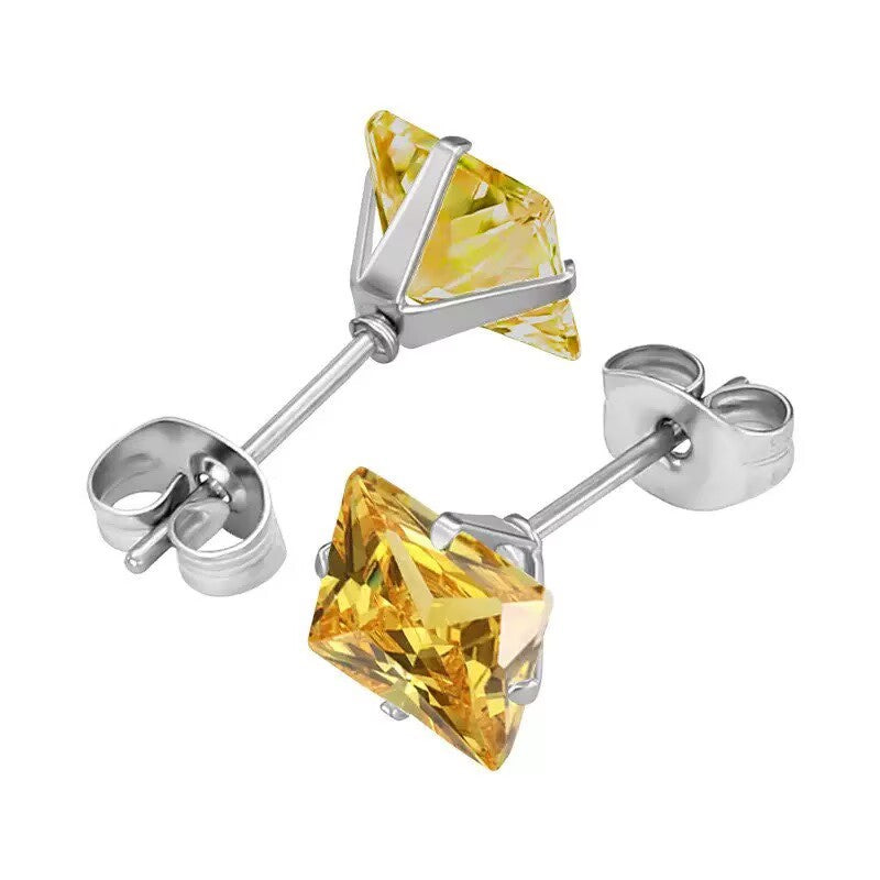 Niche Stainless Steel Square Zircon Color Zirconium Earrings