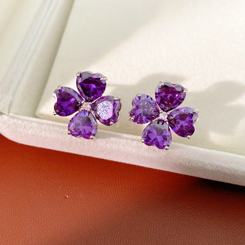 Women's Needle Fabric Purple Flower Tassel Light Luxury High-grade Temperament Fashionable Earrings