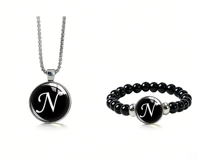 Women's Fashionable Black Time Stone With English Letters Necklace