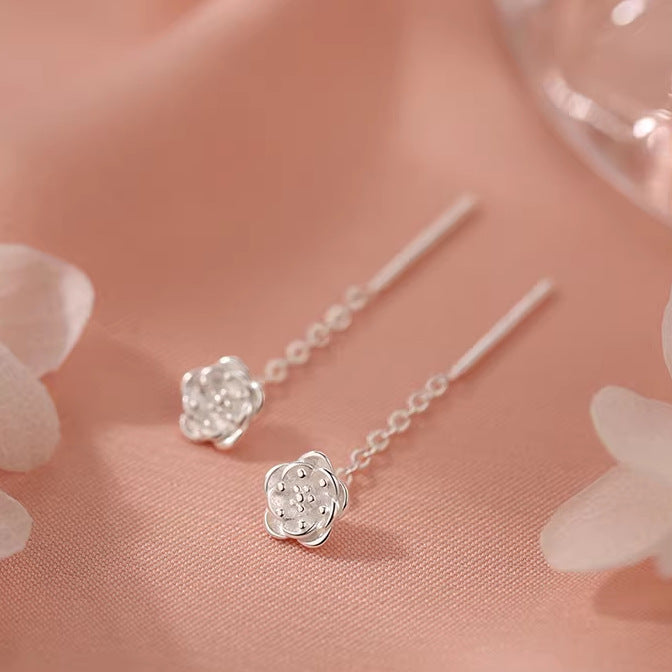 Women's Sterling Sier Camellia Tassel Light Luxury High-grade Ear Line
