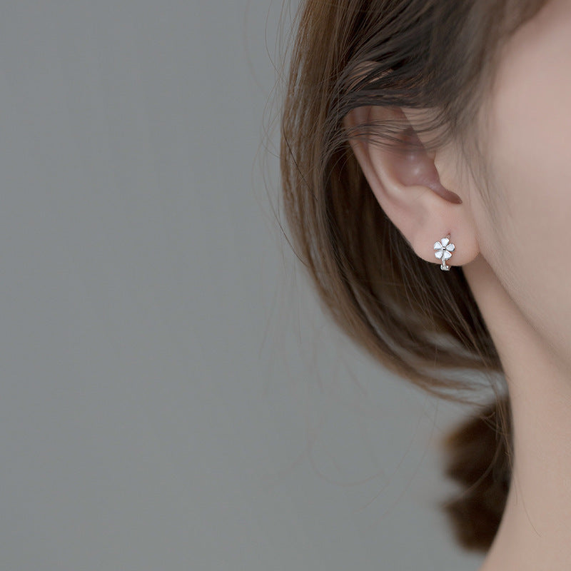 Five Petal Flower Epoxy White Clips Small Earrings