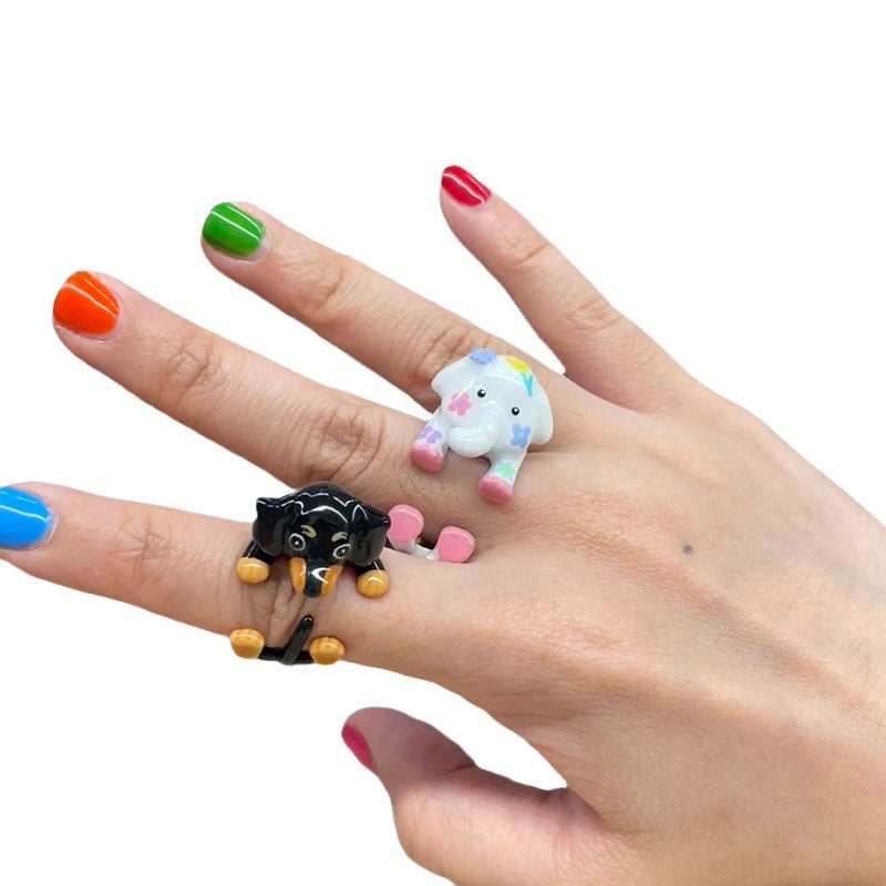 Children's Sausage Dog Design High Sense Delicate Heart Small Flower Rings