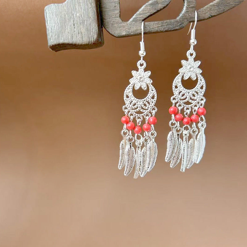 Sier Ethnic Style Peacock Retro Ear Hook Vintage Scenic Spot Earrings