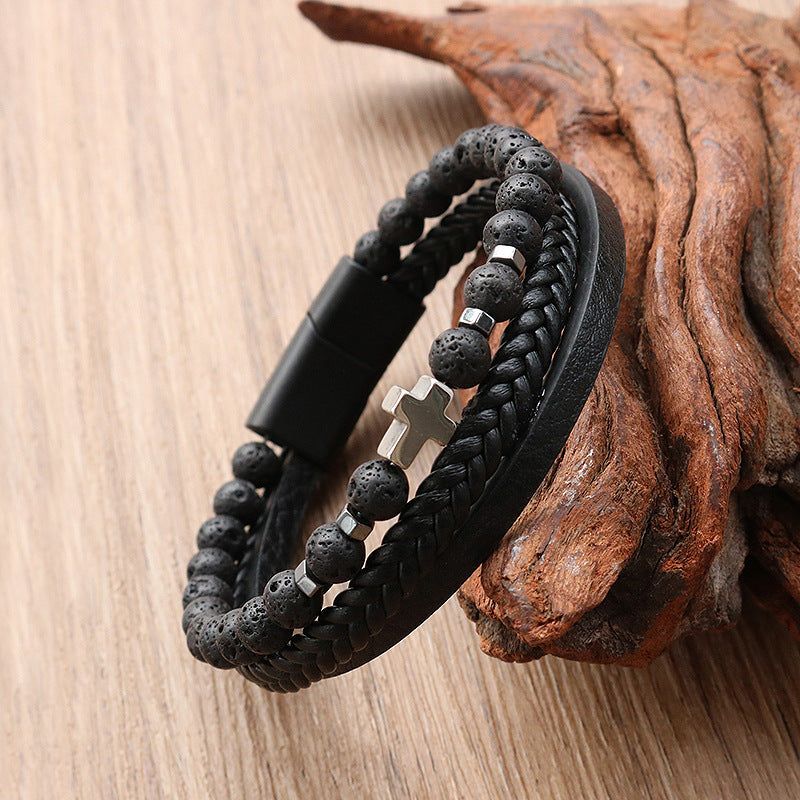 Men's Natural Stone Stainless Steel Tigereye Volcanic Bracelets
