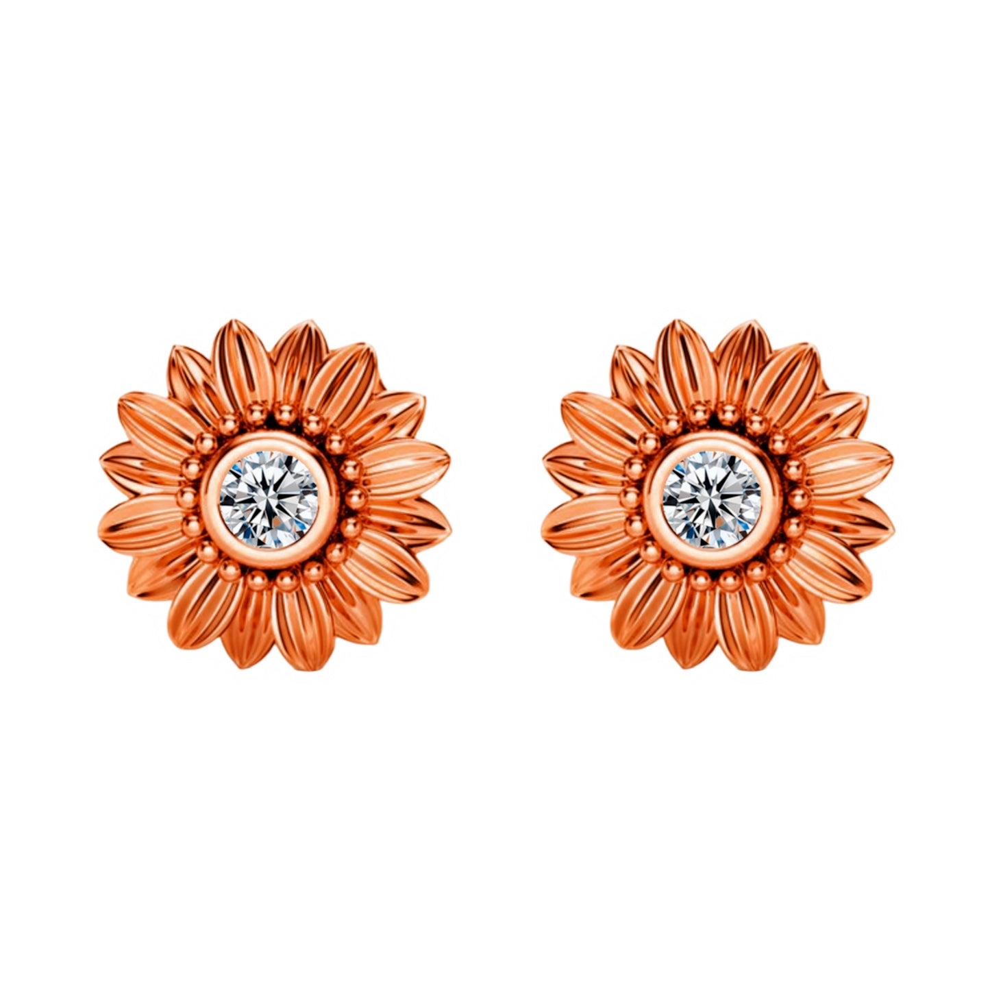 Diamond Rose Gold Plated Natural Sun Flower Ear Earrings