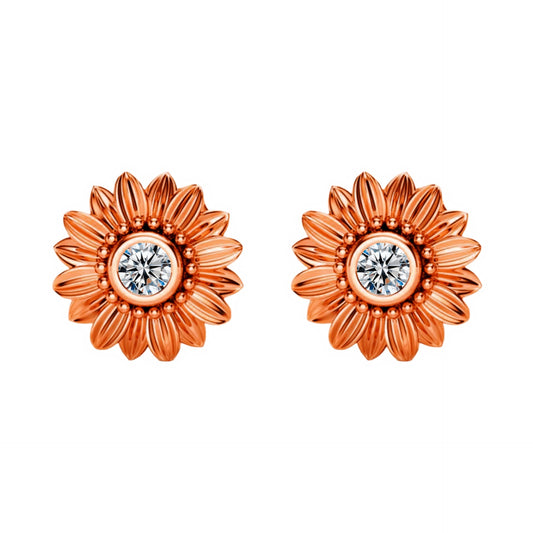 Diamond Rose Gold Plated Natural Sun Flower Ear Earrings