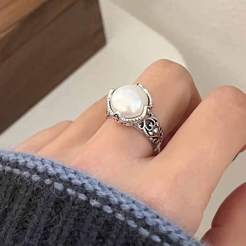 Imitation Pearl Female Special Interest Light Luxury Switchable Index Finger Ring
