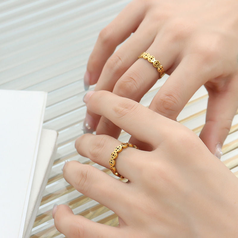 Women's String Of Coins Titanium Steel Plated Fashion Characteristic Fortunate Ring