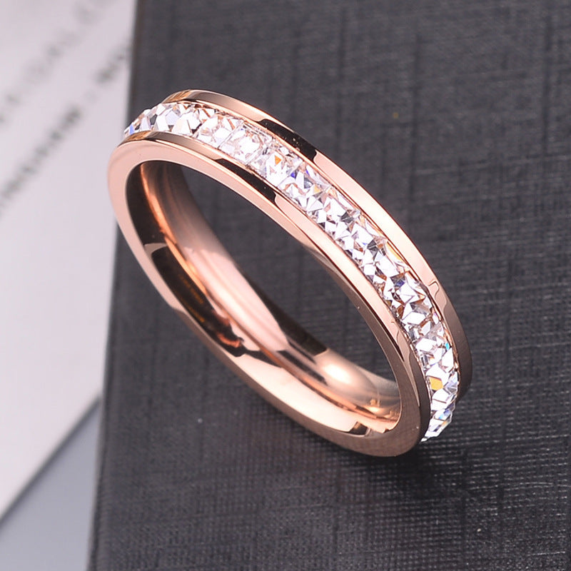 Row Diamond Female Titanium Steel Full Fashion Niche Rings