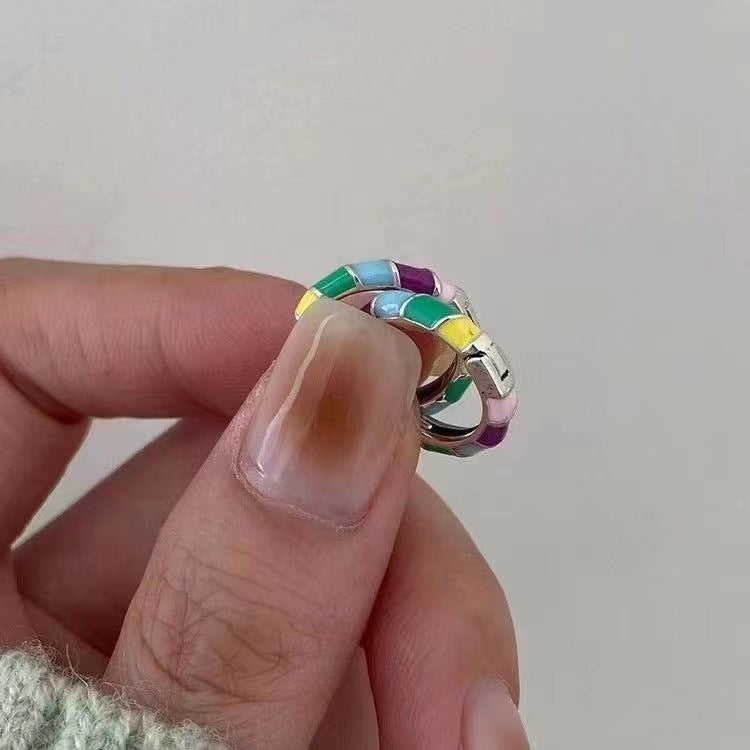 Colored Drip Glaze High Sense Fashion Clips Female Temperament Wild Rings