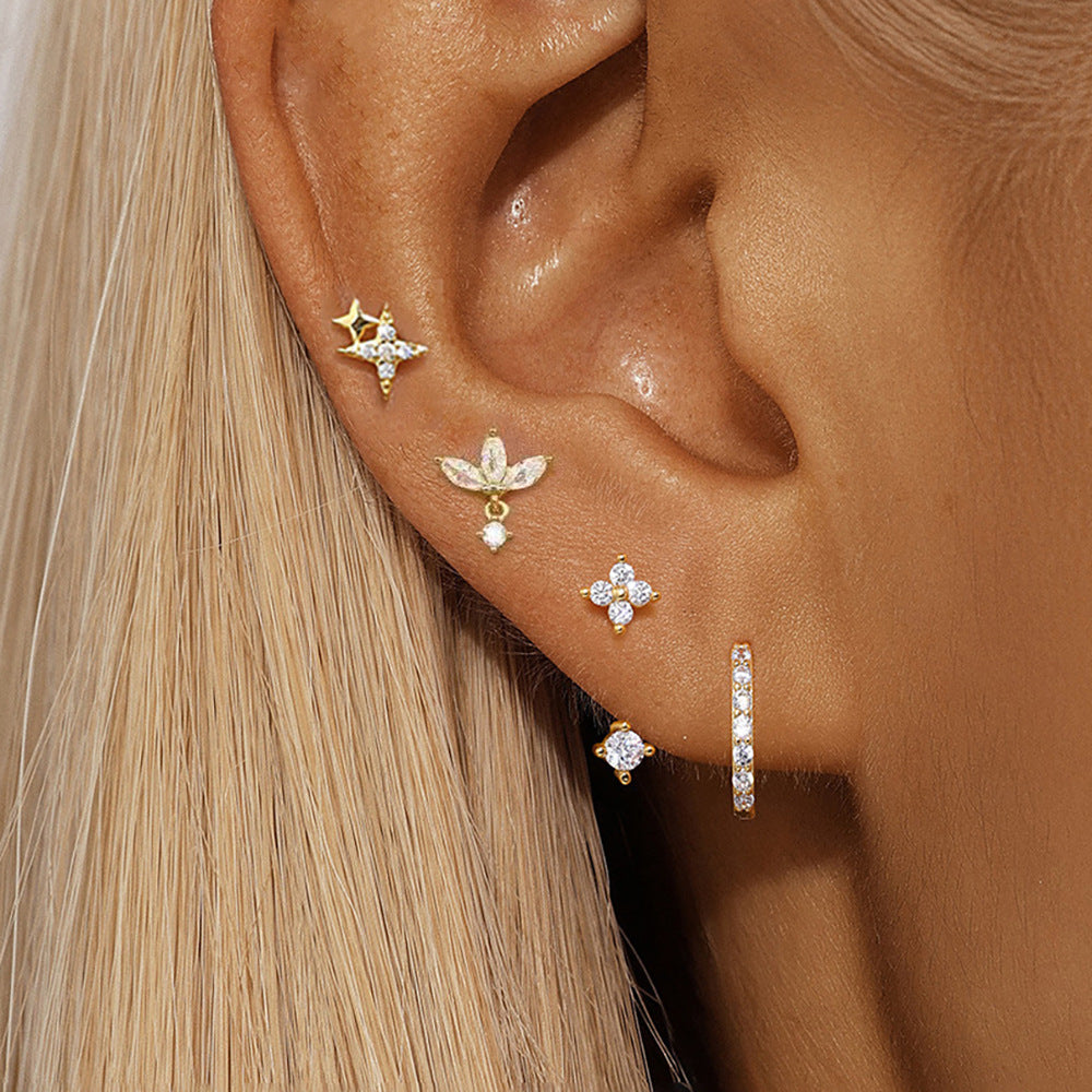 Light Luxury Zircon Flower Ear Female Star Moon Design High-grade Stud Earrings