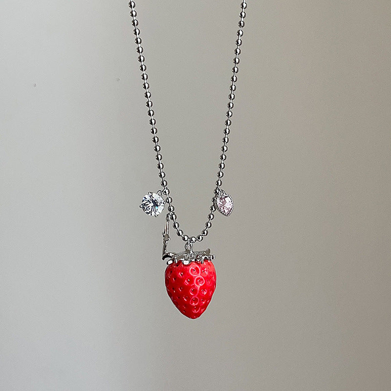 Sweet Cute Red Artificial Strawberry Ear Female Exaggerated Unique Necklace
