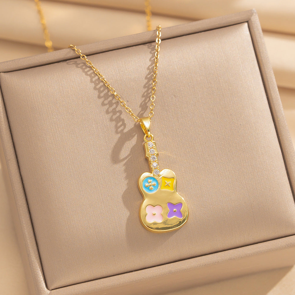 Love Heart Flowers Enamel Fashion Micro Inlaid Zircon Necklace