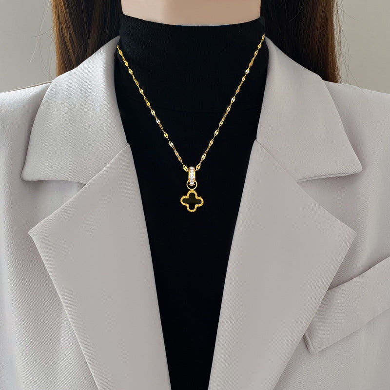 Steel Clover Minimalist Furnace Real Gold Female Necklaces