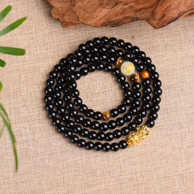 Women's & Men's Obsidian Twee Zodiac Luminous Sand Golden Bracelets