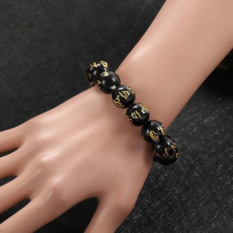Women's & Men's Obsidian Round Beads Sanskrit Manual Stall Live Bracelets