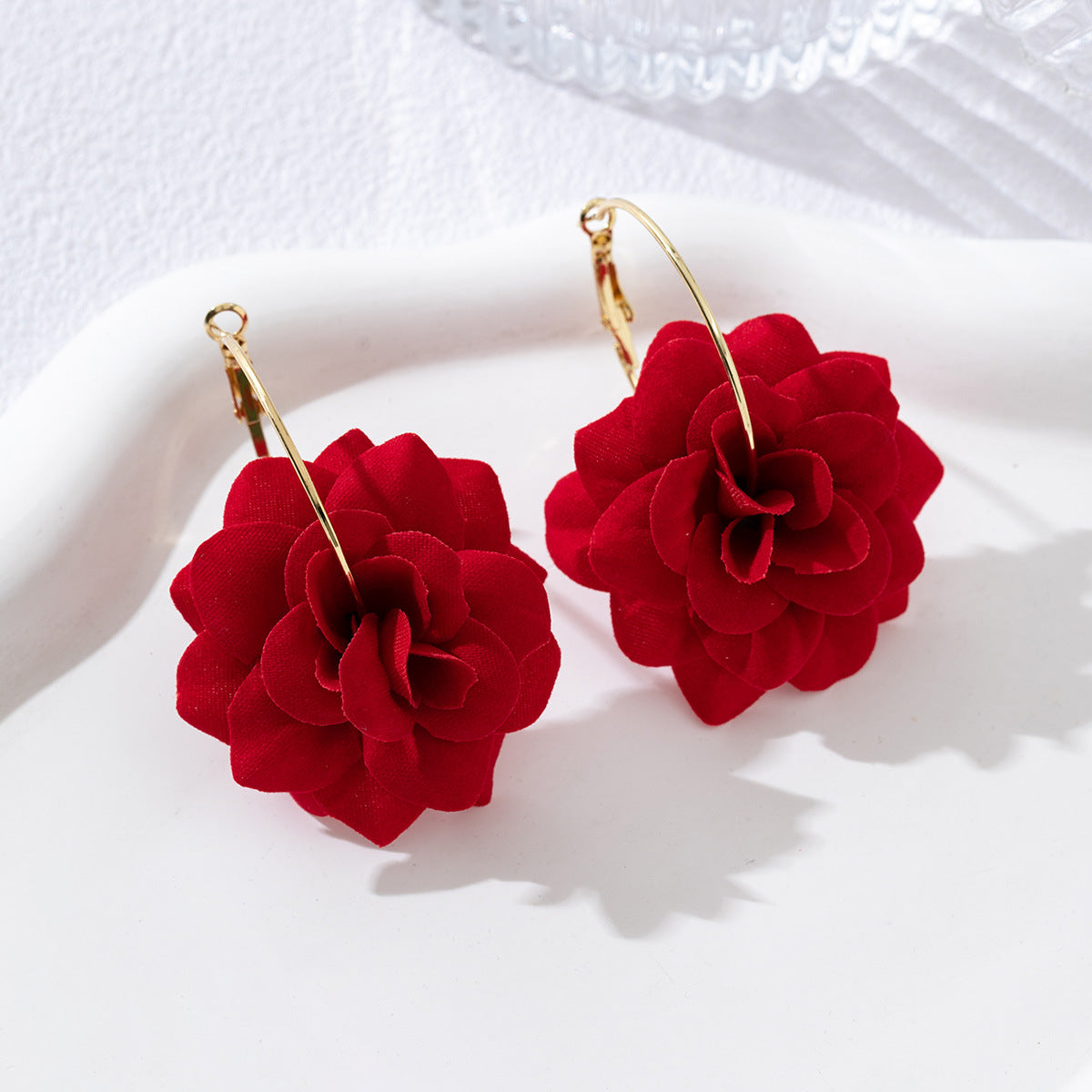 Red Rose Eardrop Exquisite Elegant Gentle Holiday Daily Earrings
