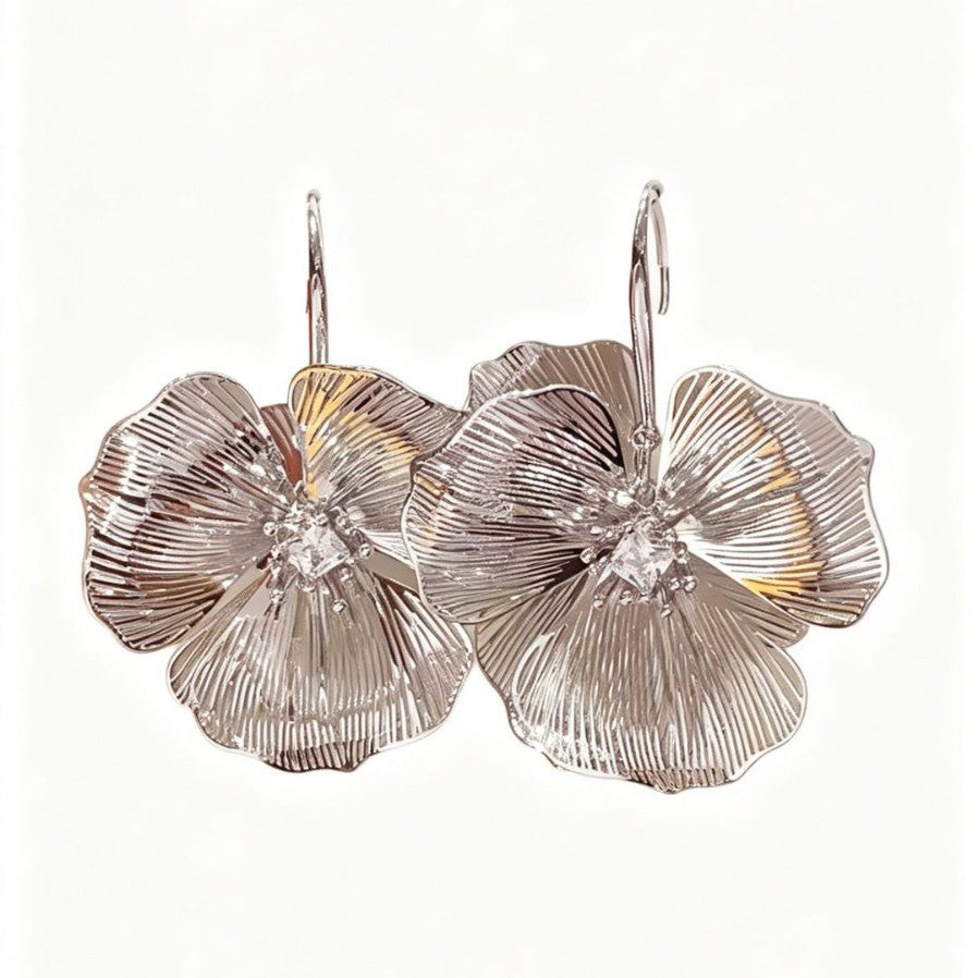 Metal Zircon Flower Stylish Light Luxury Design Sense Delicate Earrings