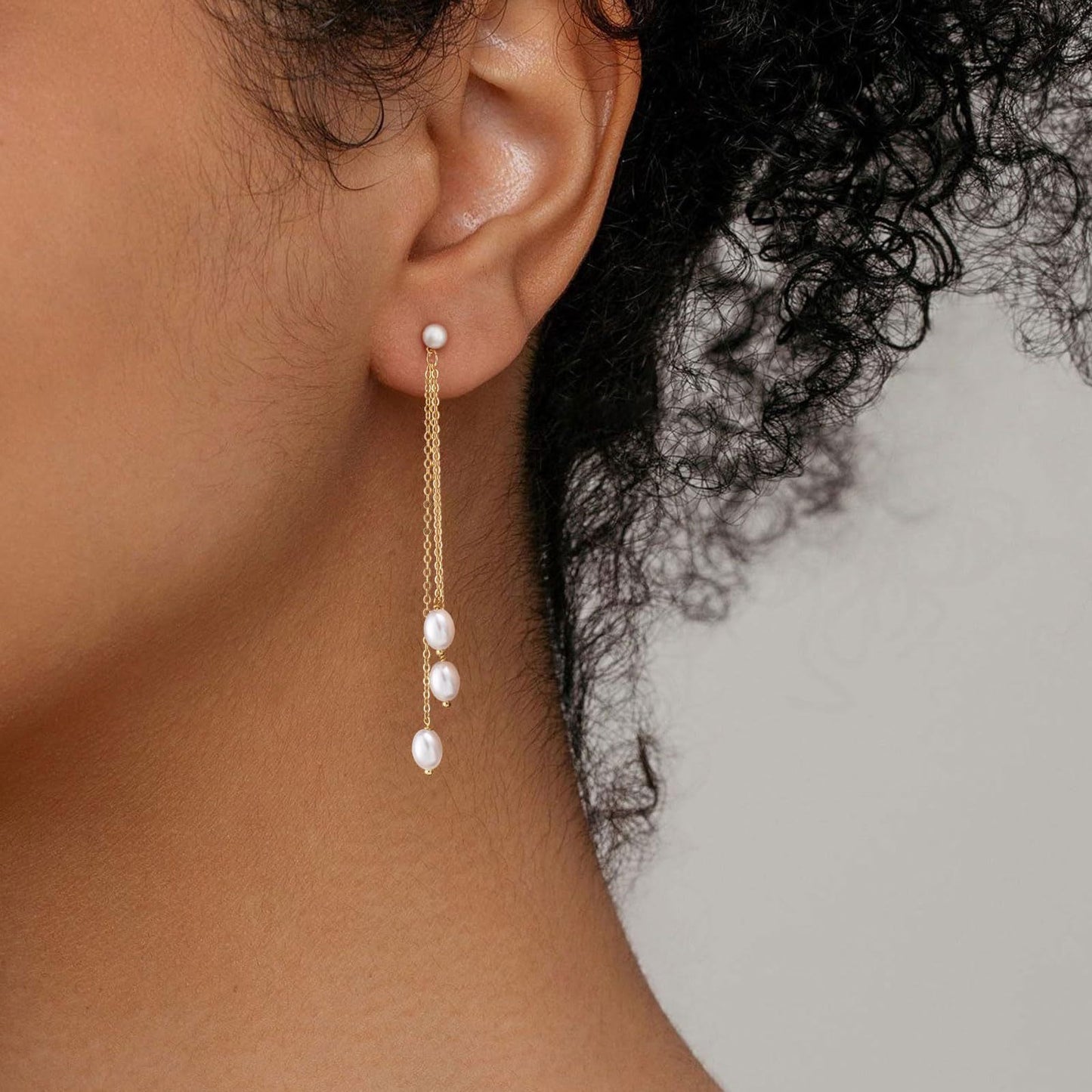 Women's Sier Needle Natural Pearl Long Real Gold Electroplated Freshwater Rings