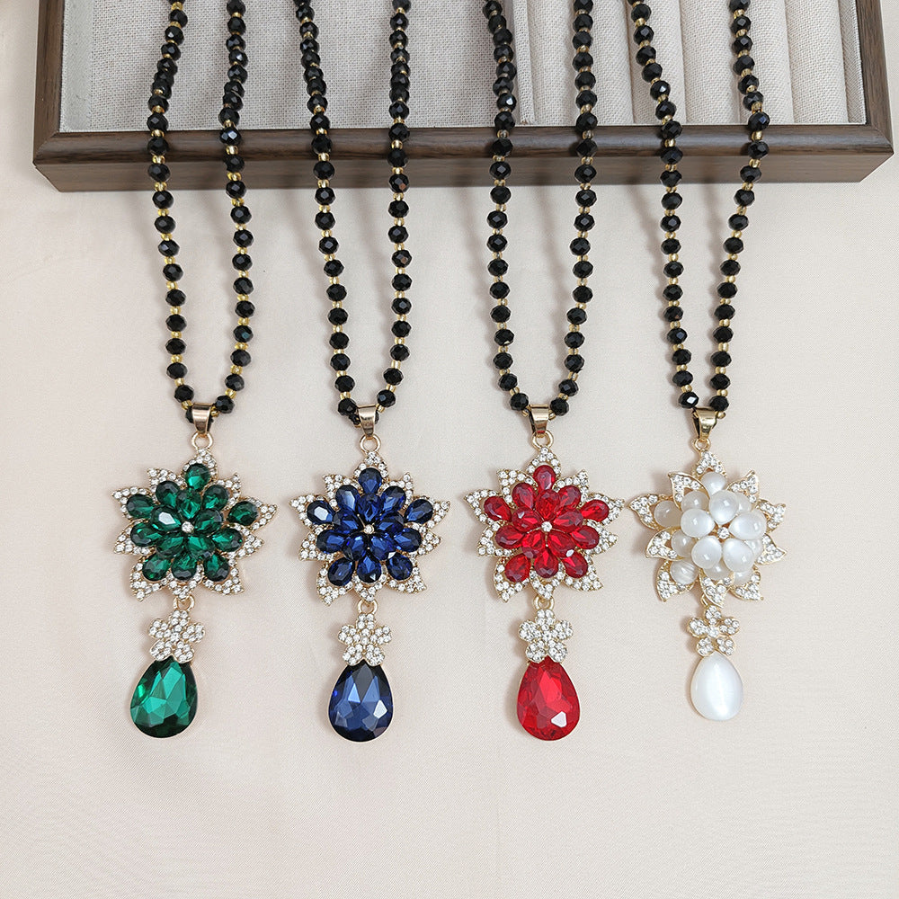 Women's Elegant Sweater Chain Temperament Wild Long Crystal Simple High-grade Necklace
