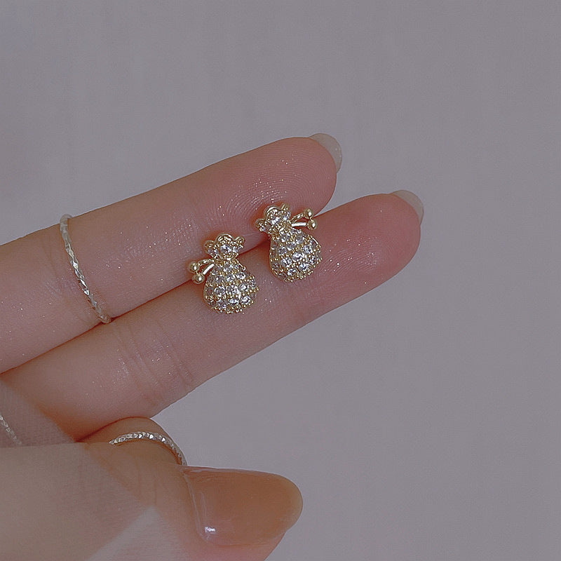 Women's Money Bag Summer Fashionable Golden Wallet Small Stud Earrings
