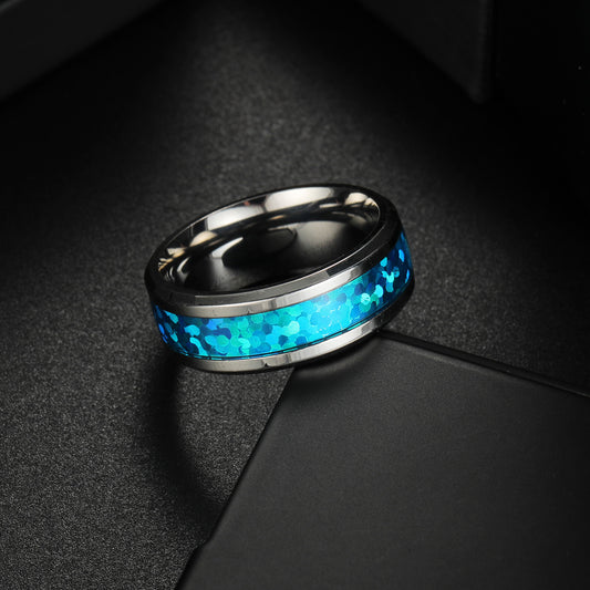 Women's & Men's Standard Size Titanium Steel Ornament Blue Rings