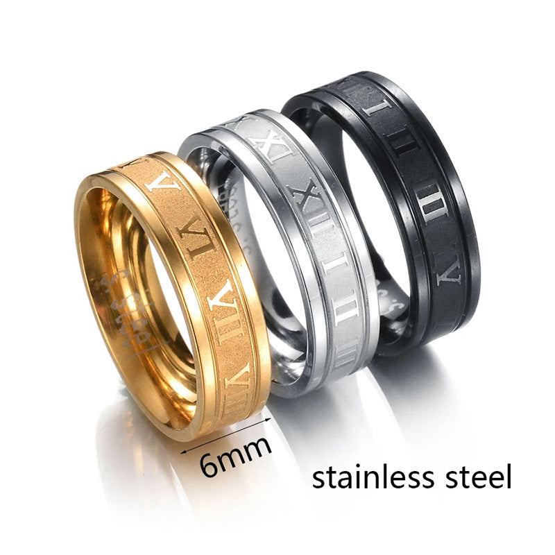 Men's Roman Digital Stainless Steel Personality Trendy Rings