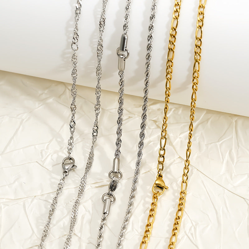 Stainless Steel Figaro Chain Hemp Flowers Water Necklace