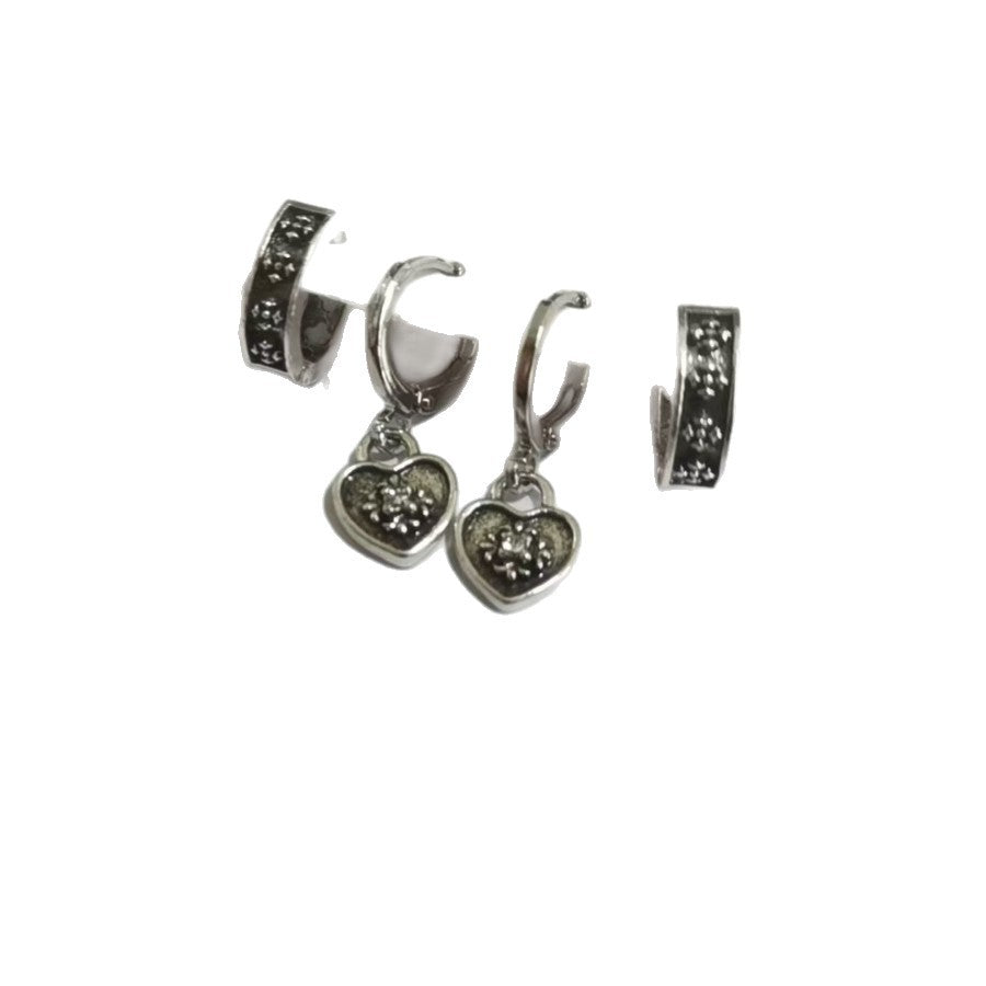 Cold Wind Black Ear Double Love Simple French Rings