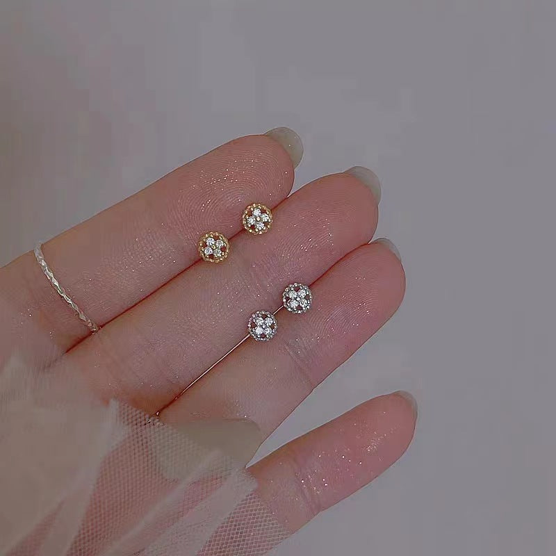Sterling Sier Inlaid Zircon Sweet Cute Compact Stud Earrings