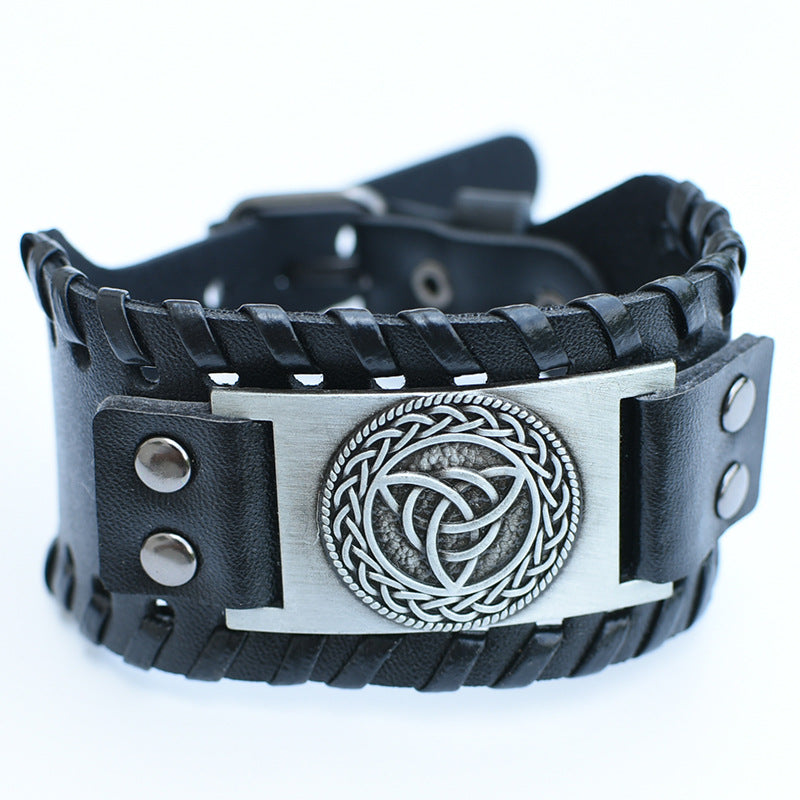 Men's Retro Viking Totem Leather Wolf Head Bear Claw Gossip Lucky Bracelet