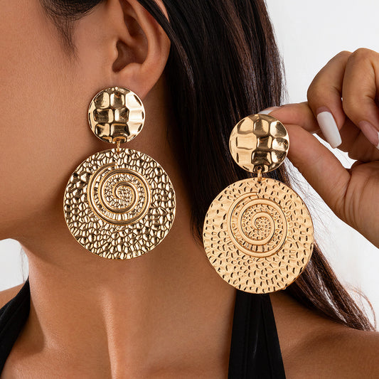 Ornament Personality Spiral Alloy Round Exaggerated Earrings