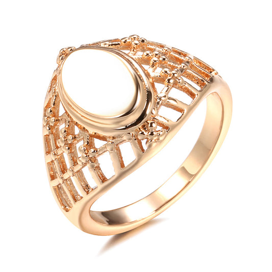 Trendy Copper Plated Real Gold Glossy Oval Fishnet Rose Ring